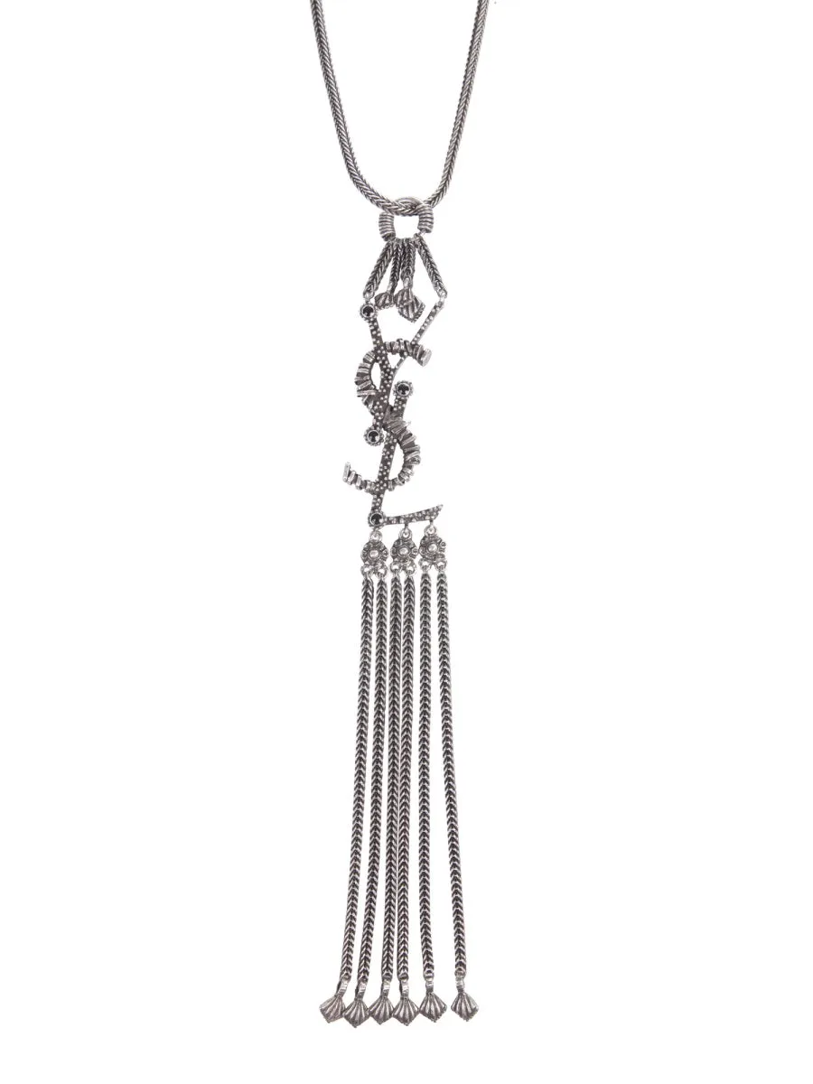 Saint Laurent Monogram Textured Tassel Pendant Necklace