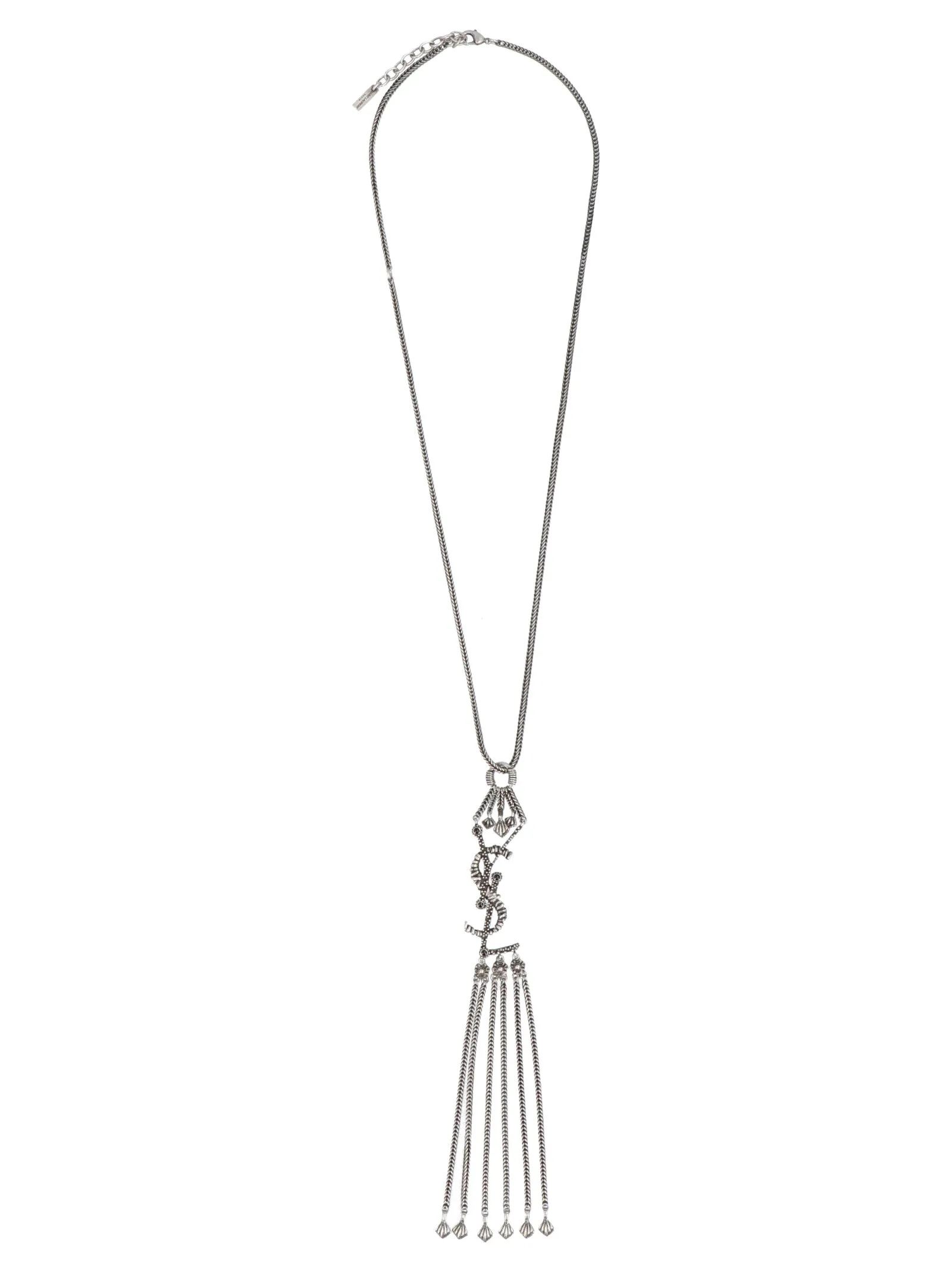 Saint Laurent Monogram Textured Tassel Pendant Necklace