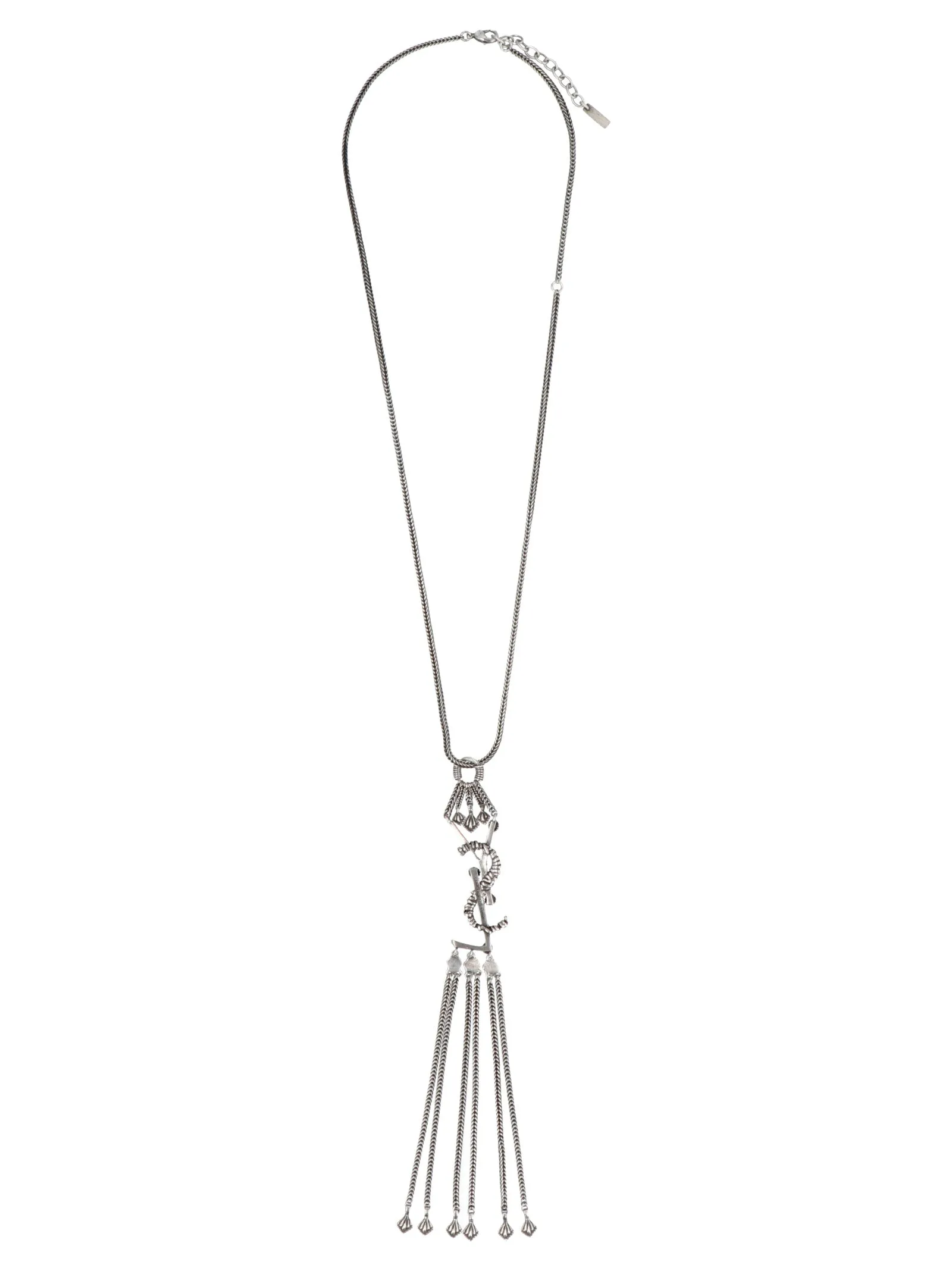 Saint Laurent Monogram Textured Tassel Pendant Necklace