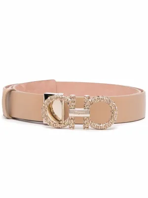 Salvatore Ferragamo Gancini Crystal Embellished Buckle Belt