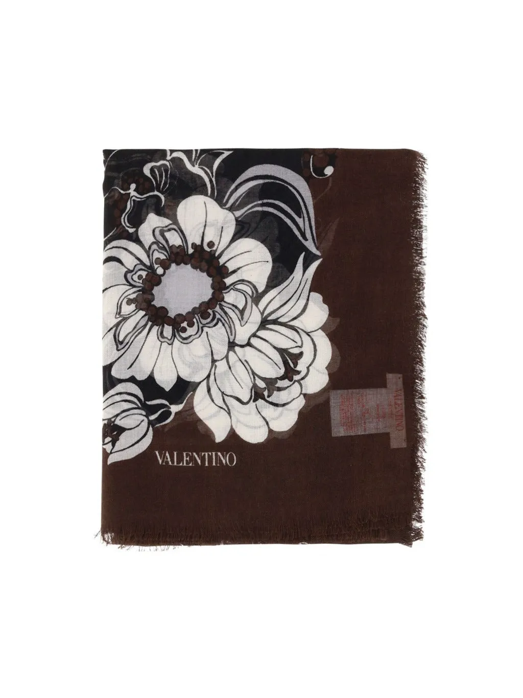 Valentino Floral Print Frayed Edge Scarf