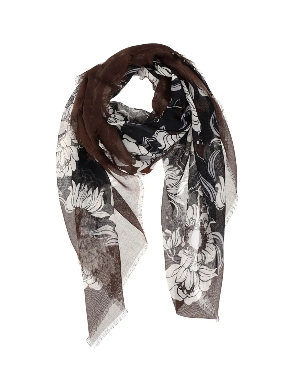 Valentino Floral Print Frayed Edge Scarf