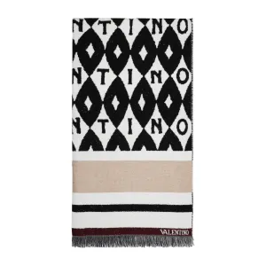 Valentino Logo Intarsia Fringed Scarf
