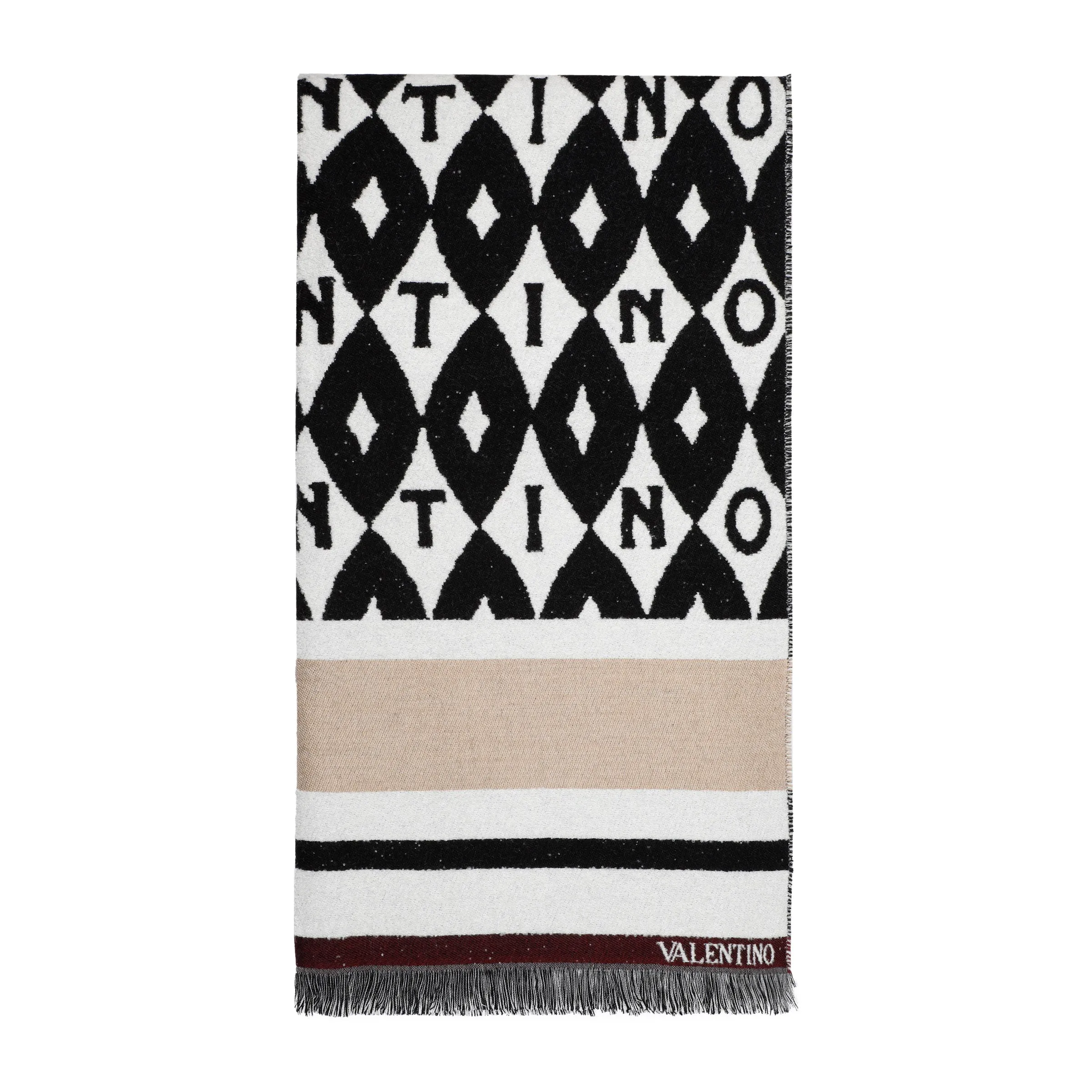 Valentino Logo Intarsia Fringed Scarf