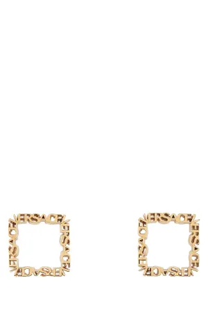 Versace Square Logo Lettering Stud Earrings