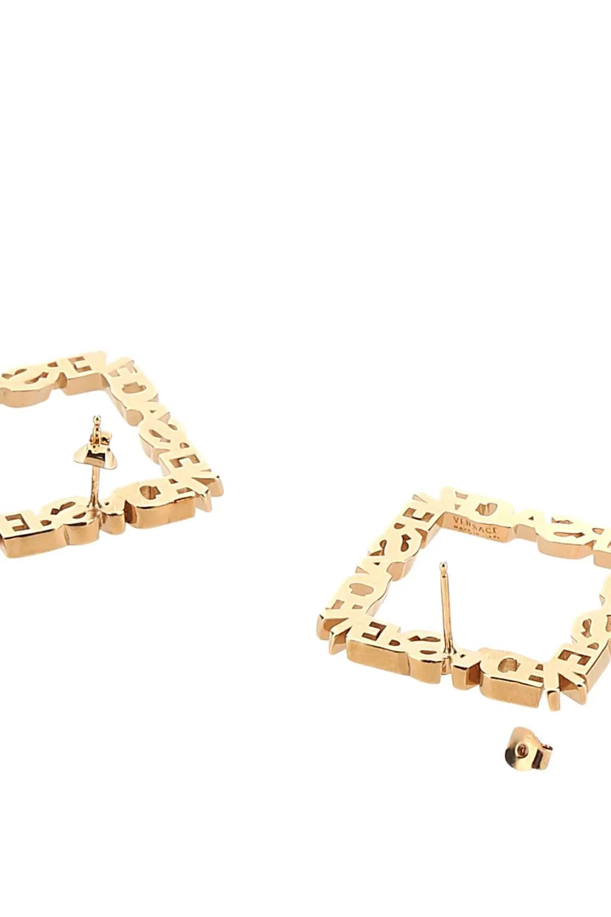 Versace Square Logo Lettering Stud Earrings